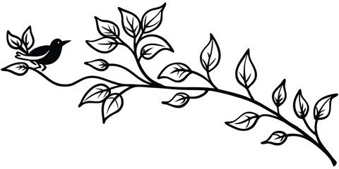 Branch With Leaves Bird Silhouette Illustration Vector Icon Clipart