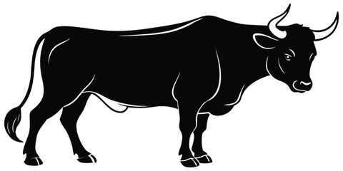 Bull Silhouette Vector Illustration Icon Clipart Black White Design