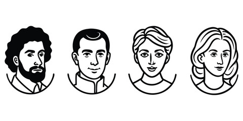 Cameo Silhouette Collection Diverse Profiles Vector Illustration Icon