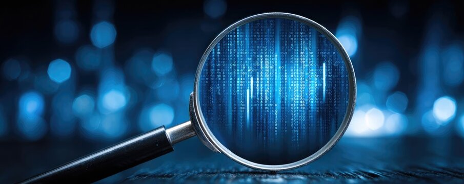 Commodity market with value and forecast trend concept. Close-up of a magnifying glass focusing on digital data patterns. - Powered by Adobe