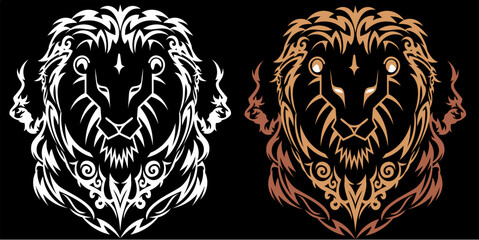 three lion head vector art illustration