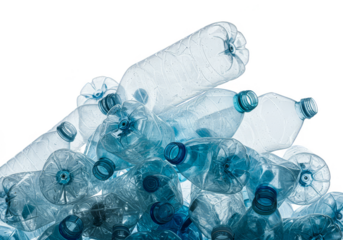 Pile of Clear Plastic Bottles Environmental Waste on Transparent Background