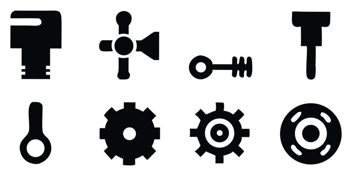 Mechanical Parts Gears Silhouette Vector Bundle Illustration Icon Clipart