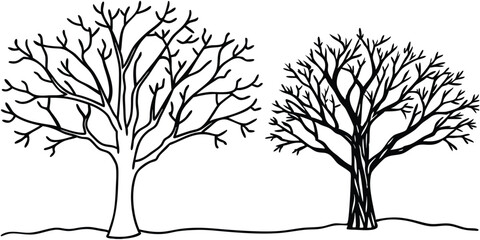 Obraz premium Naked Trees Silhouettes Set Hand Drawn Isolated Vector Silhouette