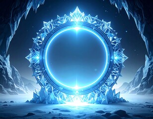 Frozen circular portal in icy cave