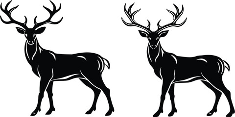 Set Of Whitetail Deer Silhouette Collections Desig Vector Illustration
