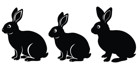 Silhouettes Of Easter Bunnies Isolated On White Vector Silhouette