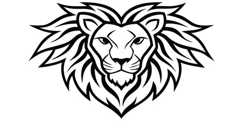 Tribal Inspired Lion Head Silhouette Vector In Black Illustration