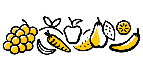 Vegetable Fruit Collection Vegan Food Set Vector Silhouette