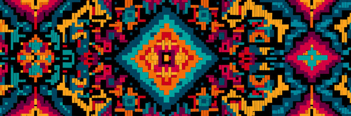 Tribal pattern background banner ethnic geometric design, cultural, traditional,  indigenous native textile abstract motif.