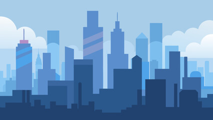 Serene Cityscape A Stunning Blue-Hued Metropolis Illustration