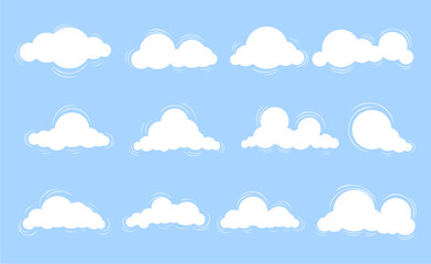 Set of cartoon cloud in a flat design. White cloud collection,Cloud. Abstract white cloudy set isolated on blue background. Vector illustration.