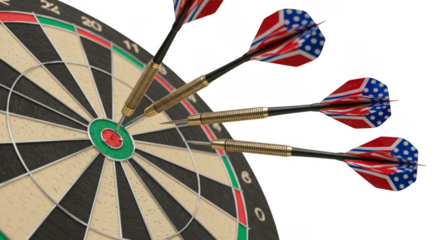 Precision Darts Hit Bullseye Target Game on Transparent Background