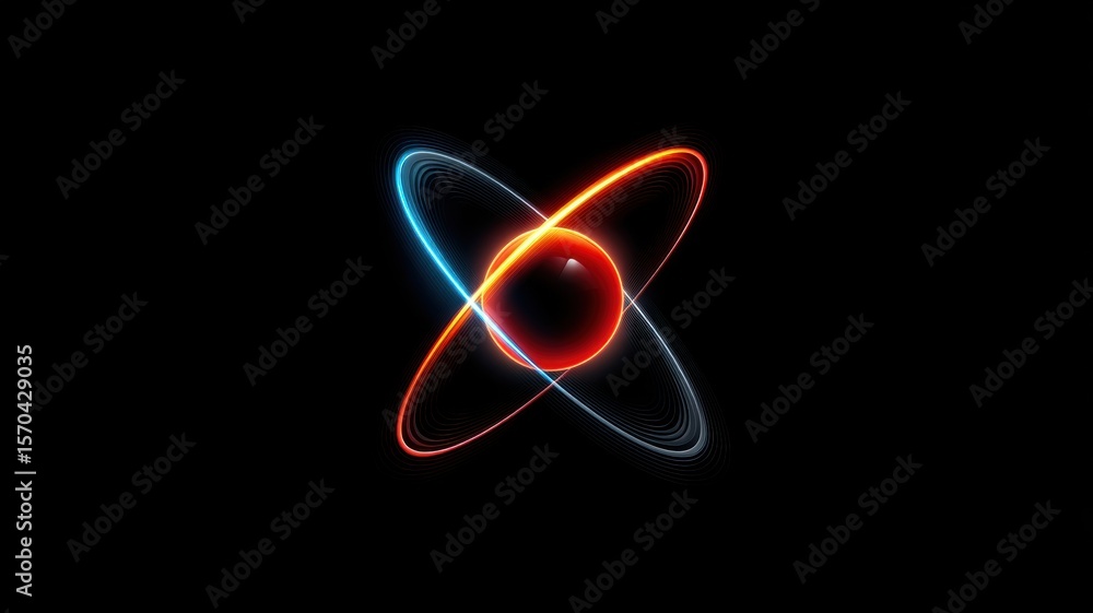 Aufkleber futuristic quantum model. abstract representation of an atom with glowing rings and a central sphere