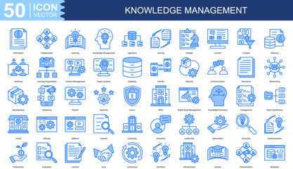 Knowledge Management icon collection set. Containing Information, Collaboration, Learning, repository, Sharing icon
