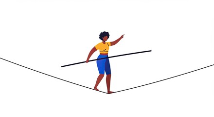 Woman Balancing on a Tightrope with a Pole