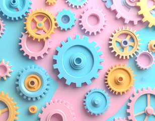 3D Pastel Mechanical Parts In Pastel Tones Scene