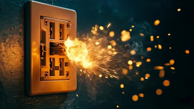 A dramatic explosion of sparks from an electrical outlet.