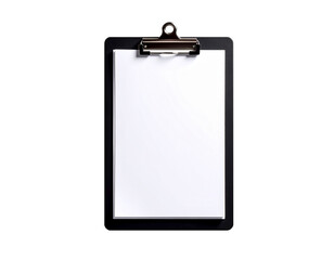 Black clipboard with blank paper isolated on transparent background