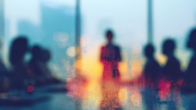 Silhouetted Figures Meeting with City View - Powered by Adobe