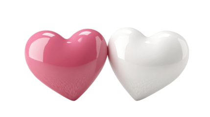 Two White and Pink Heart-Shaped 3D Render Icons Isolated on Clean White Background

