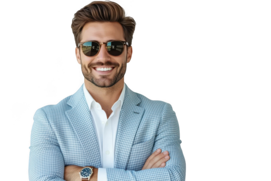 Stylish man with sunglasses isolated on transparent background