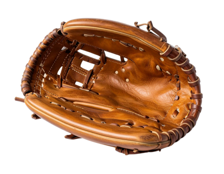 Vintage leather baseball glove equipment for sports and recreation use on transparent background