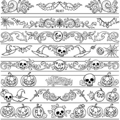 Fototapeta premium Halloween themed decorative borders with pumpkins, skulls, and bats 