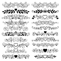 Decorative black vintage floral dividers and ornaments set  