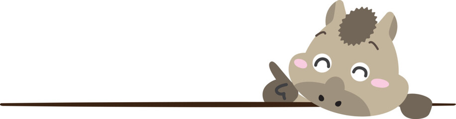 指さしで注目を集める！かわいい午（うま）キャラの案内イラスト