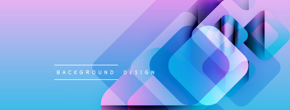 Abstract layered shapes create vibrant gradient background. Blue, purple hues blend smoothly, modern design element.