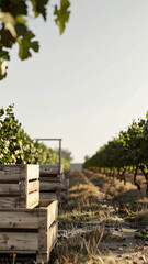 Wallpaper of Vineyard During Harvest With Wooden Crates