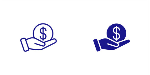 Ilustration Money savings and finance vector linear icons set. Isolated icon collection such as money, dollar, currency, coins, hand, credit card, finance and more. Isolated icon collection of money r