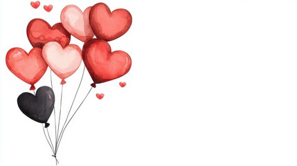 heart shaped balloons carried by cupid clipart, celebration theme, watercolor, pastel palette, isolated on white background