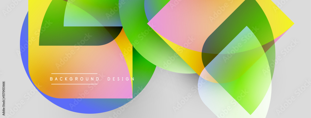 Poster abstract colorful shapes overlap, creating dynamic visual effect. light gradients blend, forming mod