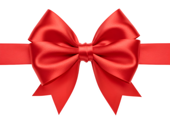 Red bow with gift ribbon isolated on white or transparent background. PNG