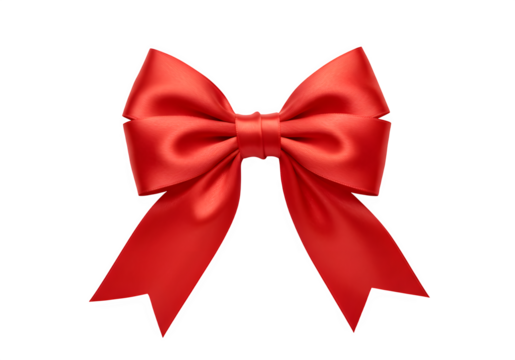 Red bow with gift ribbon isolated on white or transparent background. PNG