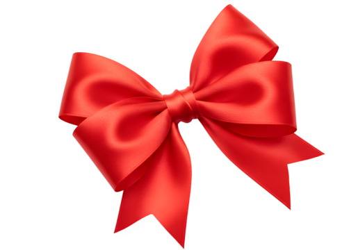 Red bow with gift ribbon isolated on white or transparent background. PNG