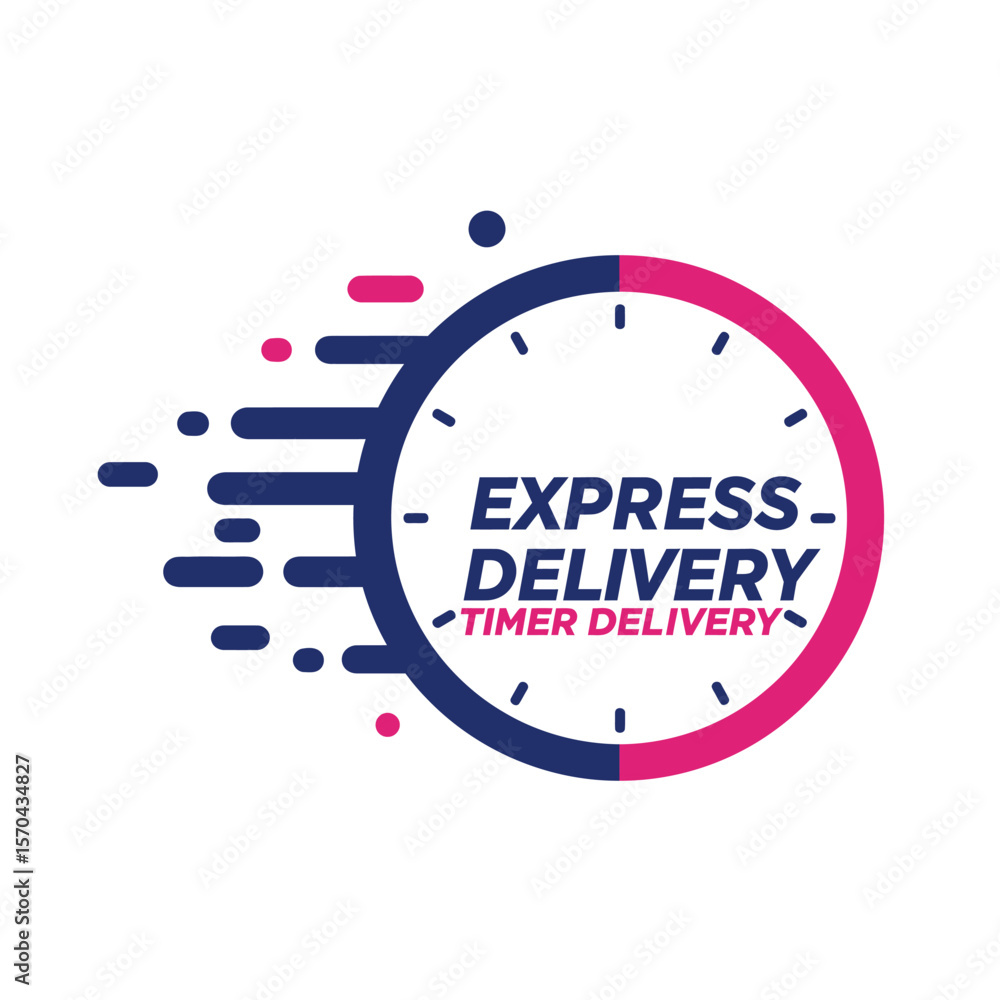 Poster express delivery icon with a clock face and motion lines, symbolizing speed and timer delivery.