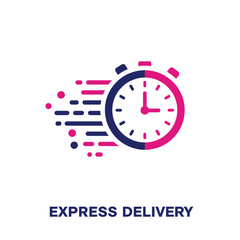 A stylized stopwatch graphic with speed lines, signifying express delivery.
