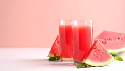 Watermelon Juice in Glass with Slices Beside