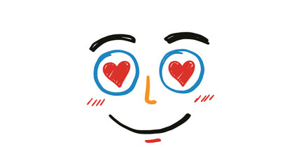 Smiling face with heart-shaped eyes and colorful features  