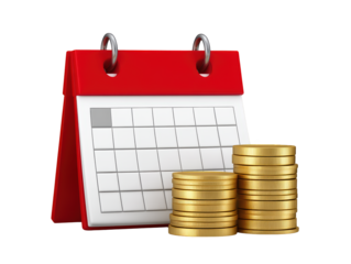 Calendar with coins, visualizing financial planning, budgeting, and savings goals