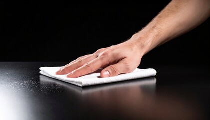 Hand Cleaning A Surface With A White Cloth