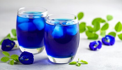 Butterfly Pea Lemonade with Ice Cubes and Mint