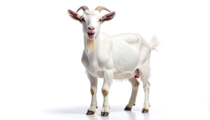 Fototapeta premium Majestic White Goat A Stunning Portrait of a Domestic Goat