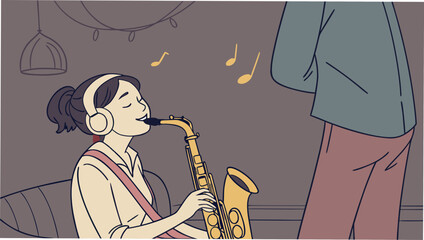 Glamorous women musicians play jazz instruments