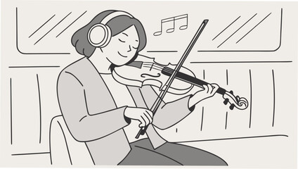 Cartoon illustration of a woman playing the violin
