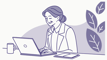 Businessman working on a laptop at his office desk, a vector illustration for business and technology
