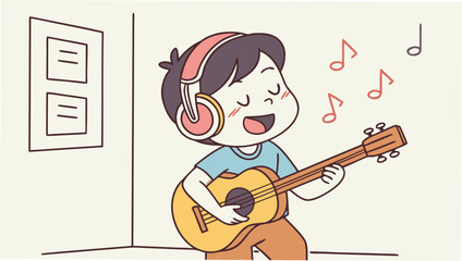 Little girl playing a fun rock song on her electric guitar
